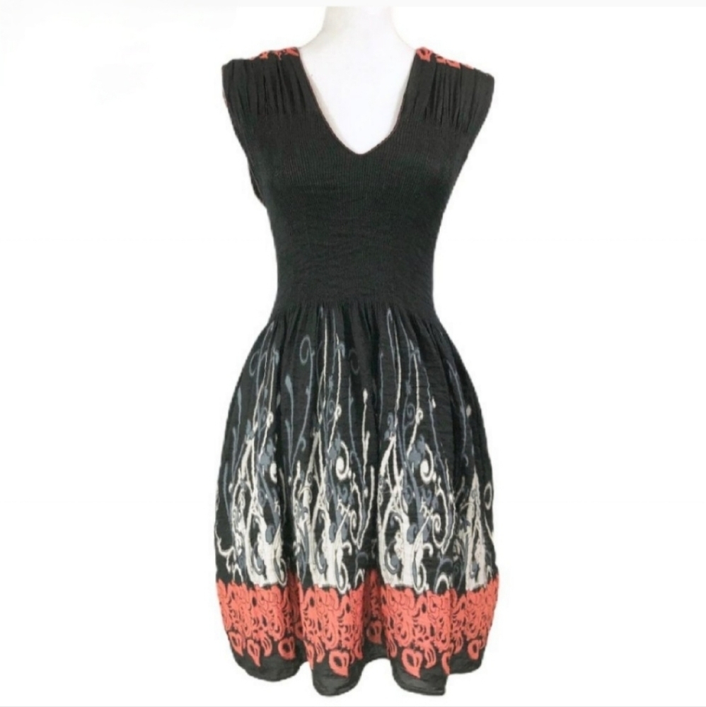 NWOT Black Max Edition Printed Shirred Stretch Dress Sz Small - Picture 3 of 13